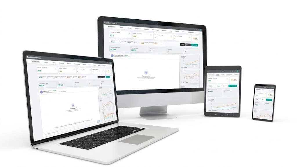 Painel do Garage Premium em desktop, tablet e celular